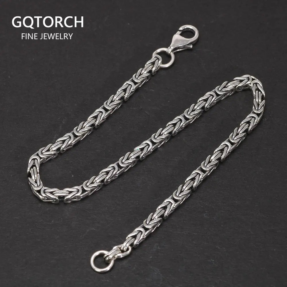 2.5mm Real S925 Sterling Silver Braided Viking Bracelet & Chain Necklace Handmade Vintage Punk Style Men's Fashion Jewelry