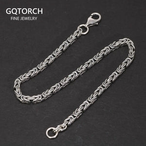 2.5mm Real S925 Sterling Silver Braided Viking Bracelet & Chain Necklace Handmade Vintage Punk Style Men's Fashion Jewelry