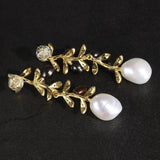 Wholesale 925 Sterling Silver Flower Dangle Earrings For Women With Natural Irregular Baroque Pearl Black and White Colors - GQTORCH Jewelry