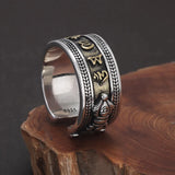 925 Sterling Silver Six Word Mantra Vajra Ring for Men Women Auspicious Knot Vintage Retro Buddhist Spiritual Protection Jewelry
