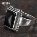 Solid 925 Sterling Silver Lucifer Rings with Black Onyx Natural Stone Handmade Statement Ring TV Show Jewelry - GQTORCH Jewelry