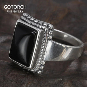 Solid 925 Sterling Silver Lucifer Rings with Black Onyx Natural Stone Handmade Statement Ring TV Show Jewelry - GQTORCH Jewelry