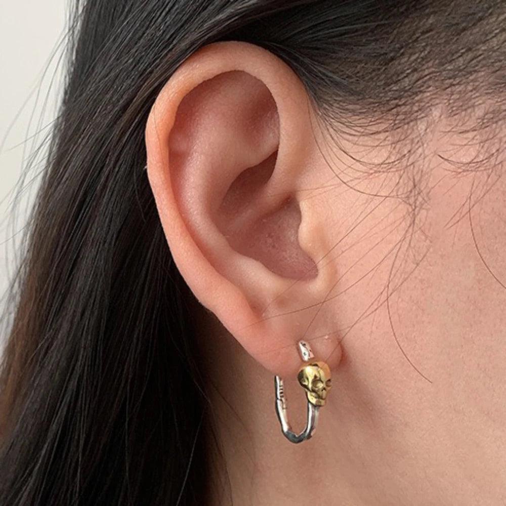 S925 Sterling Silver Skull Gold Plated Hoop Earrings Vintage Punk Earrings Men and Women Jewelry - GQTORCH Jewelry