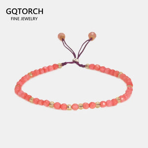 Natural Stone Minimalist Small Beads Bracelets For Women Pink Corallite 3mm Crystal Handmade Strand Bracelet Charm DIY Jewelry - GQTORCH Jewelry
