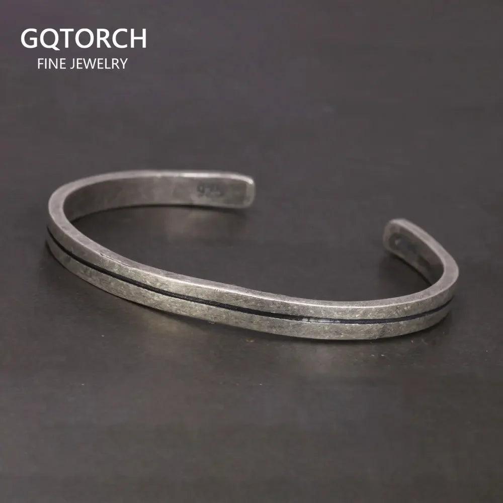 Viking Armband 925 Sterling Silver Men's Women's Vintage Handmade Bracelet Simple Classic Fine Jewelry Open Cuff Bangle - GQTORCH Jewelry
