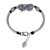 999 Silver Men and Women Pixiu Lucky Handmade Bracelet Leather Rope Adjustable Bracelet Lotus Leaf Fashion Animal Fish Jewelry - GQTORCH Jewelry