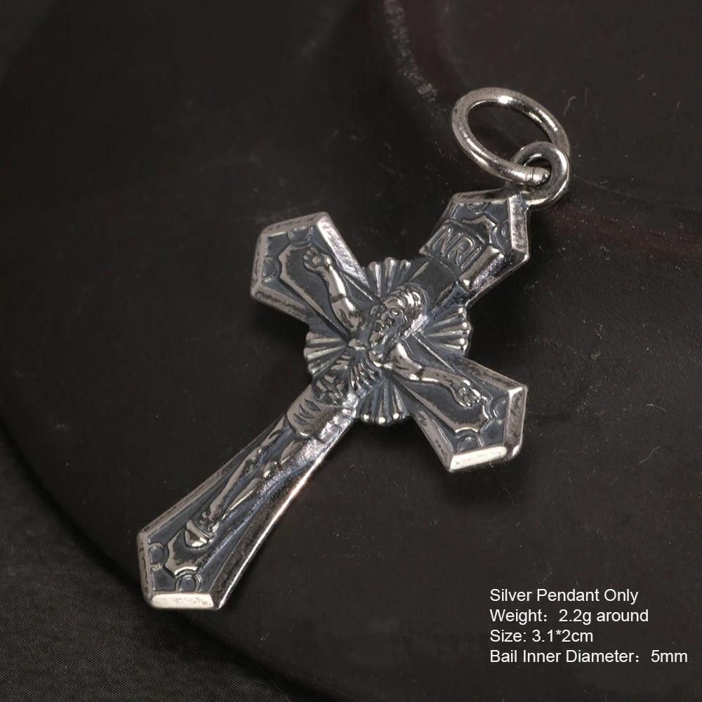Genuine Sterling Silver 925 Christian Cross Necklace Men and Women Vintage Antique Prayer Religious Pendant Jewelry - GQTORCH Jewelry