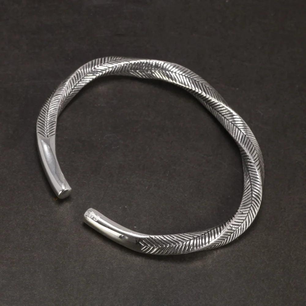 925 Sterling Silver Viking Cuff Bangles for Men and Women Antient Twisted Bracelet Fine Jewelry - GQTORCH Jewelry