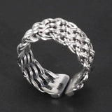 S925 Sterling Silver 2-Thread Braided Ring Viking Band Adjustable Size 7-10 Handmade Jewelry - GQTORCH Jewelry