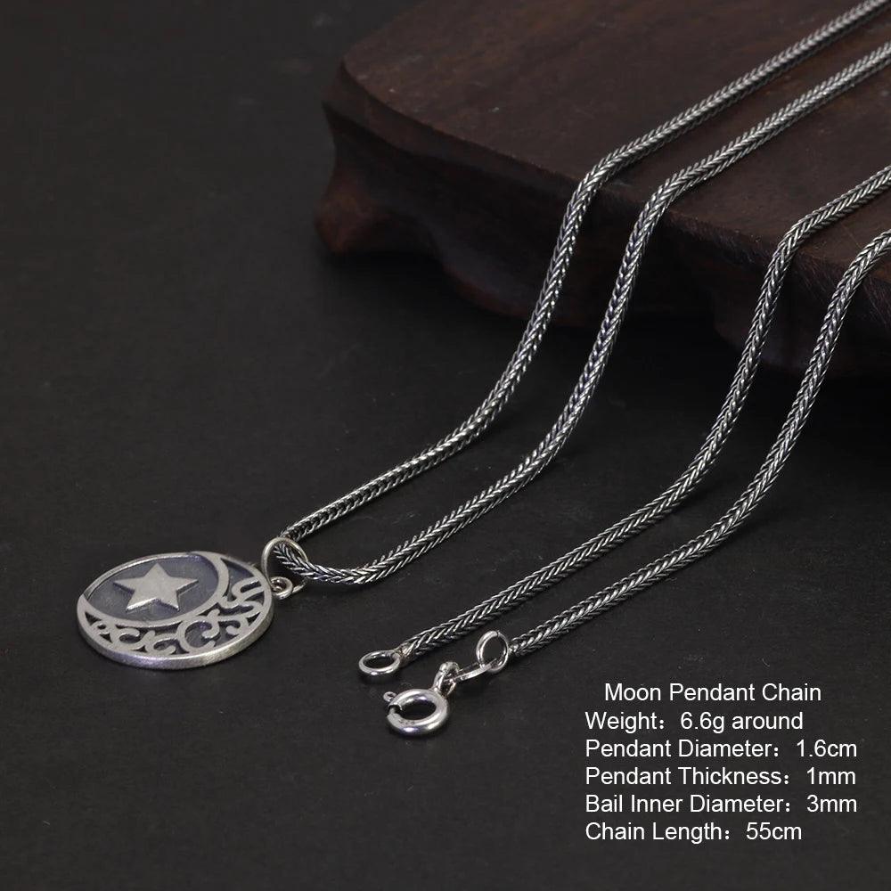 Real S925 Sterling Silver Vintage Personalized Sun, Moon, Stars, Couple Necklace Pendant Jewelry - GQTORCH Jewelry