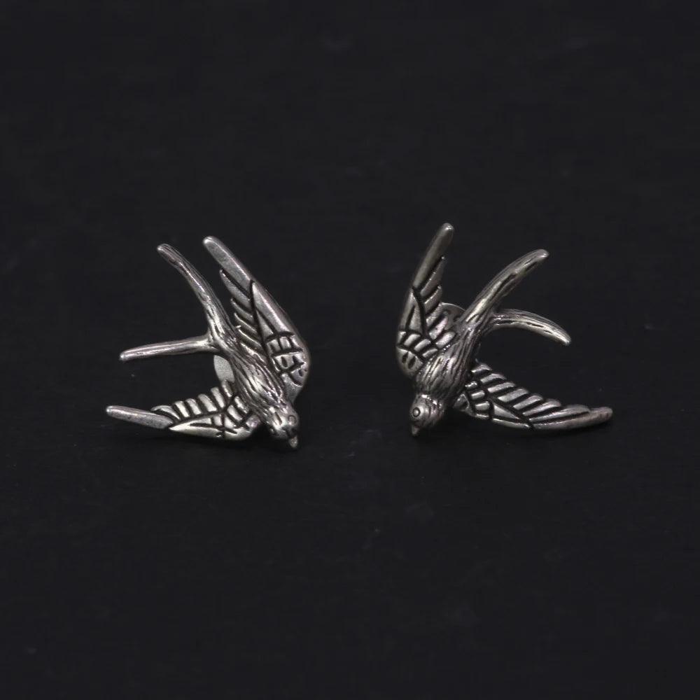 S925 Sterling Silver Vintage Men's and Women's Earrings Swallow Animal Earrings Punk Thai Silver Animal Jewelry - GQTORCH Jewelry