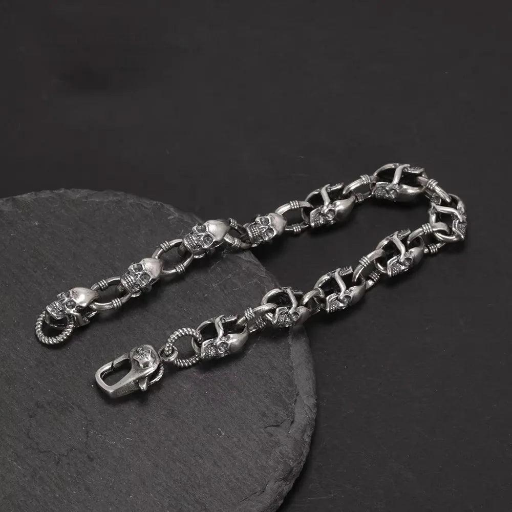 Real 925 Sterling Silver Skull Chain Bracelet for Men and Women Gothic Domineering Street Rock Jewelry Gift - GQTORCH Jewelry