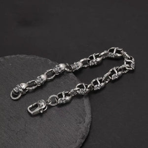 Real 925 Sterling Silver Skull Chain Bracelet for Men and Women Gothic Domineering Street Rock Jewelry Gift - GQTORCH Jewelry