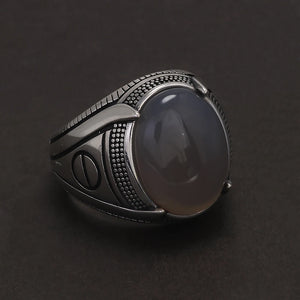 S925 Sterling Silver Agate Signet Ring for Men Turkish Wedding Ring Vintage Retro Fashion Motor Biker Party Jewelry