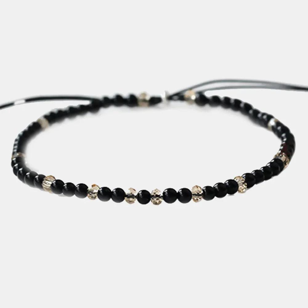 Natural Stone Small Beads Bracelets For Women Black Onyx Handmade Yoga Healing Balance 925 Silver Reiki Prayer Thin Bracelets - GQTORCH Jewelry