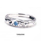 Solid 925 Sterling Silver Zircon Birthstone Ring for Women Irregular Hammered Adjustable Simple Fashion Daily Jewelry Party Gift