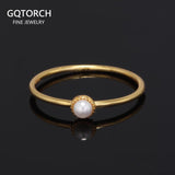 Real 925 Sterling Silver Small Pearl Rings for Women Gold Plating Minimalist Fine Jewelry Anniversary Gift - GQTORCH Jewelry