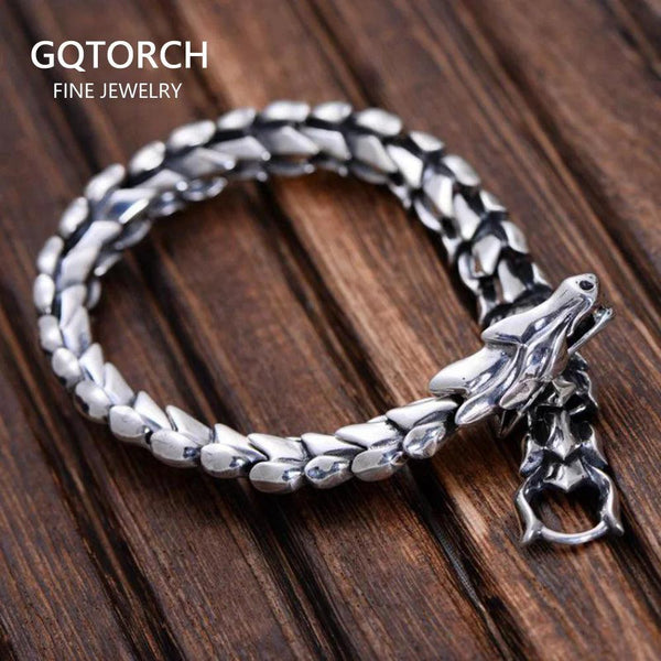 CEKAMA Men's 925 Sterling Silver Dragon Bracelet - 8 Inch Vintage Thick Chain, 22g Weight, Hypoallergenic Jewelry Gift