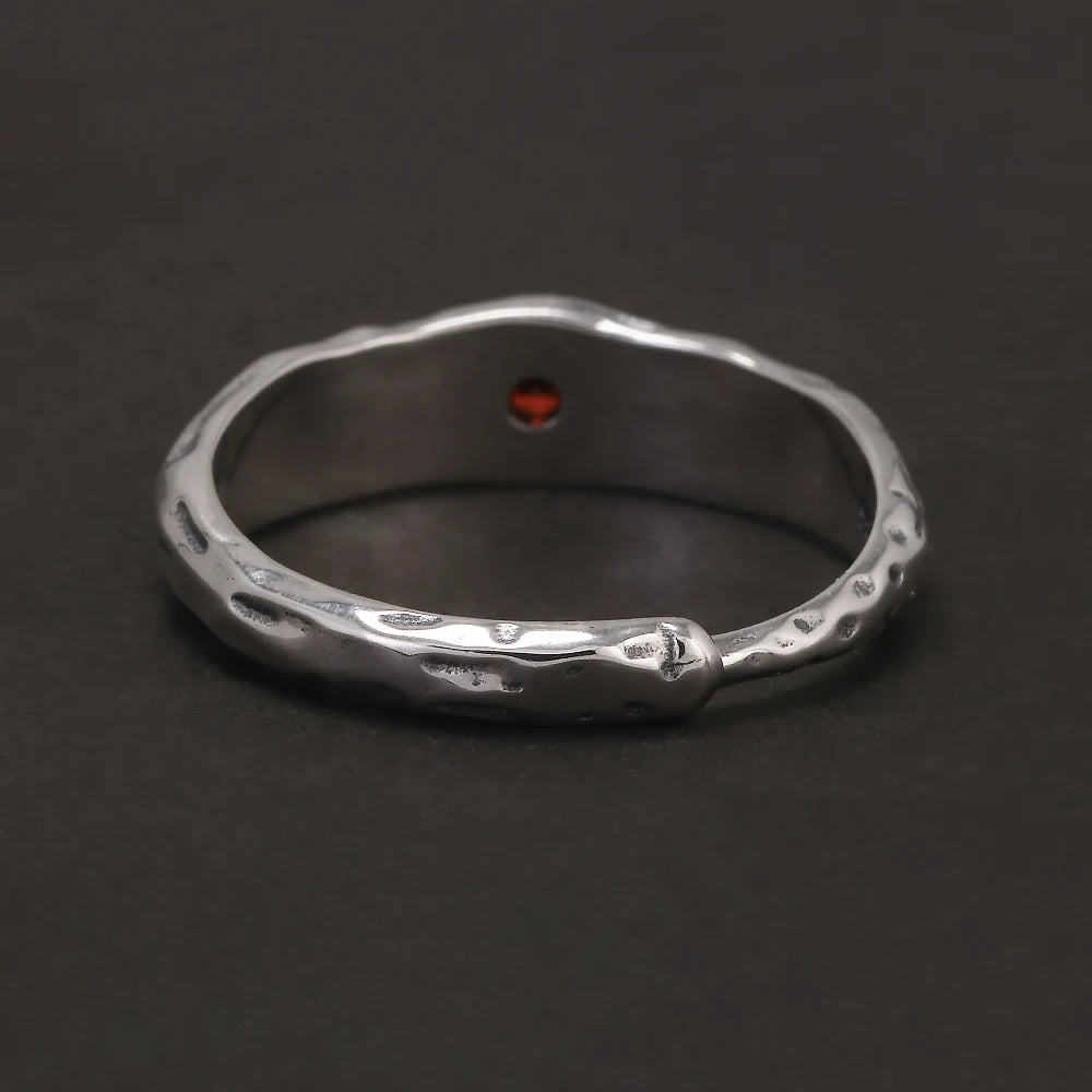 Solid 925 Sterling Silver Zircon Birthstone Ring for Women Irregular Hammered Adjustable Simple Fashion Daily Jewelry Party Gift