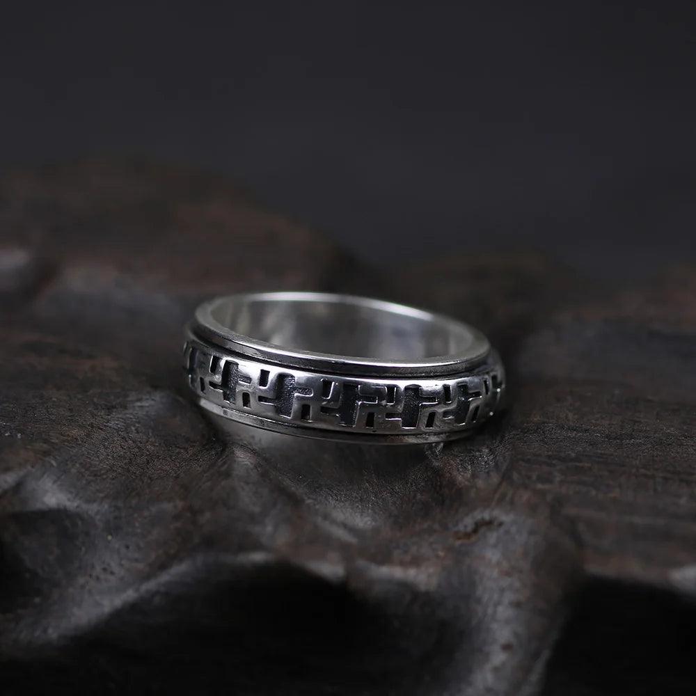 Real Pure 925 Sterling Silver Rotatable Rings Om Mani Padme Hum For Women And Men Prayer 6mm Shurangama Mantra Buddhism Jewelry - GQTORCH Jewelry