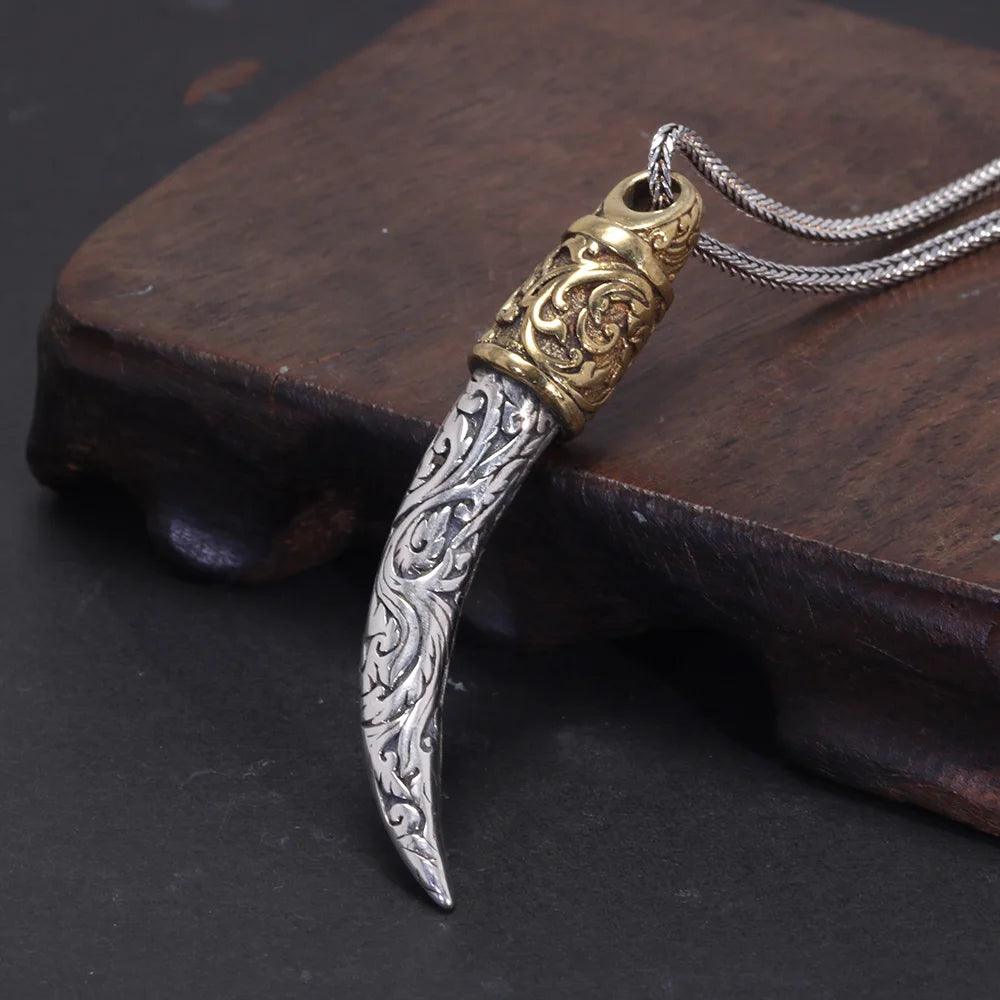 Real Pure 925 Sterling Silver Jewelry Wolf Tooth Pendant Necklace for Men Amulets and Talismans Retro Punk Viking Animal Jewelry - GQTORCH Jewelry
