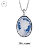 S925 Sterling Silver Natural Blue/Green Agate Goddess Oval Cameo Pendant Necklace for Women White Shell Trendy Elegant Vintage Jewelry