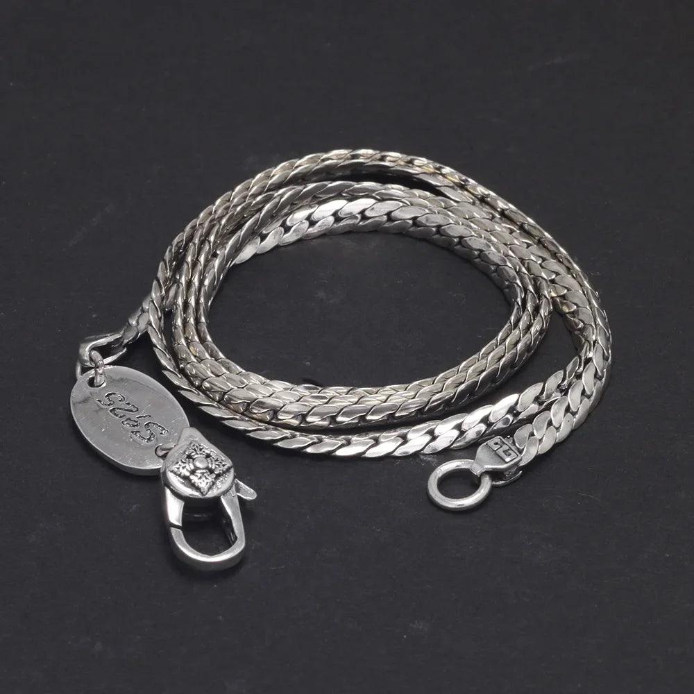 S925 Sterling Silver Vajry Pestle 3mm Whip Rope Men Necklace Punk Rock Style Cool Fashion Long Necklace - GQTORCH Jewelry