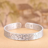 Real Sold 999 Sterling Silver Lotus Bangles For Women Great Compassion Mantra Cuff Bracelets Matte Opening Bracelets & Bangles - GQTORCH Jewelry