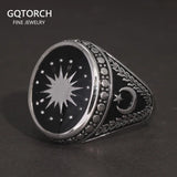 Original 925 Sterling Silver Turkish Rings for Men Muslim Signet Retro Design Star Moon Turkey Flag Jewelry Gift - GQTORCH Jewelry