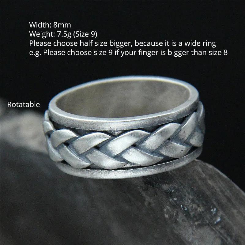 Real 925 Sterling Silver Rings For Men And Women Rotating Ring Matte Braided Type Twisted Rope Retro Antique Style - GQTORCH Jewelry