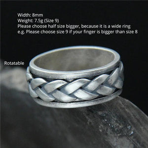 Real 925 Sterling Silver Rings For Men And Women Rotating Ring Matte Braided Type Twisted Rope Retro Antique Style - GQTORCH Jewelry