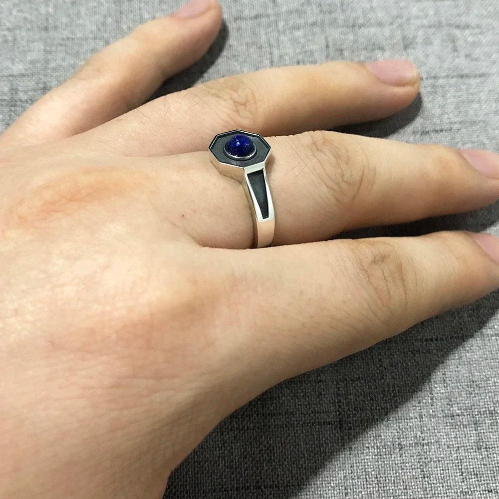 Original Design 925 Sterling Silver Rings For Men and women With Natural Lapis Lazuli Stone Hexagon Shaped Elegant Jewelry Ring - GQTORCH Jewelry