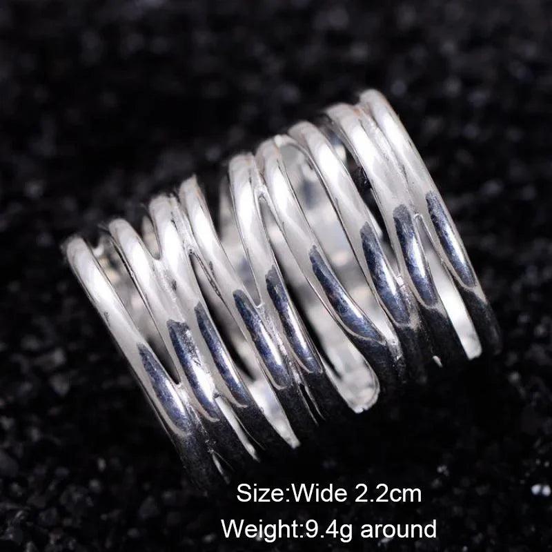 Real Pure 925 Sterling Silver Braided Rings For Women Vintage Twisted Wide Rings Aneis Feminino - GQTORCH Jewelry