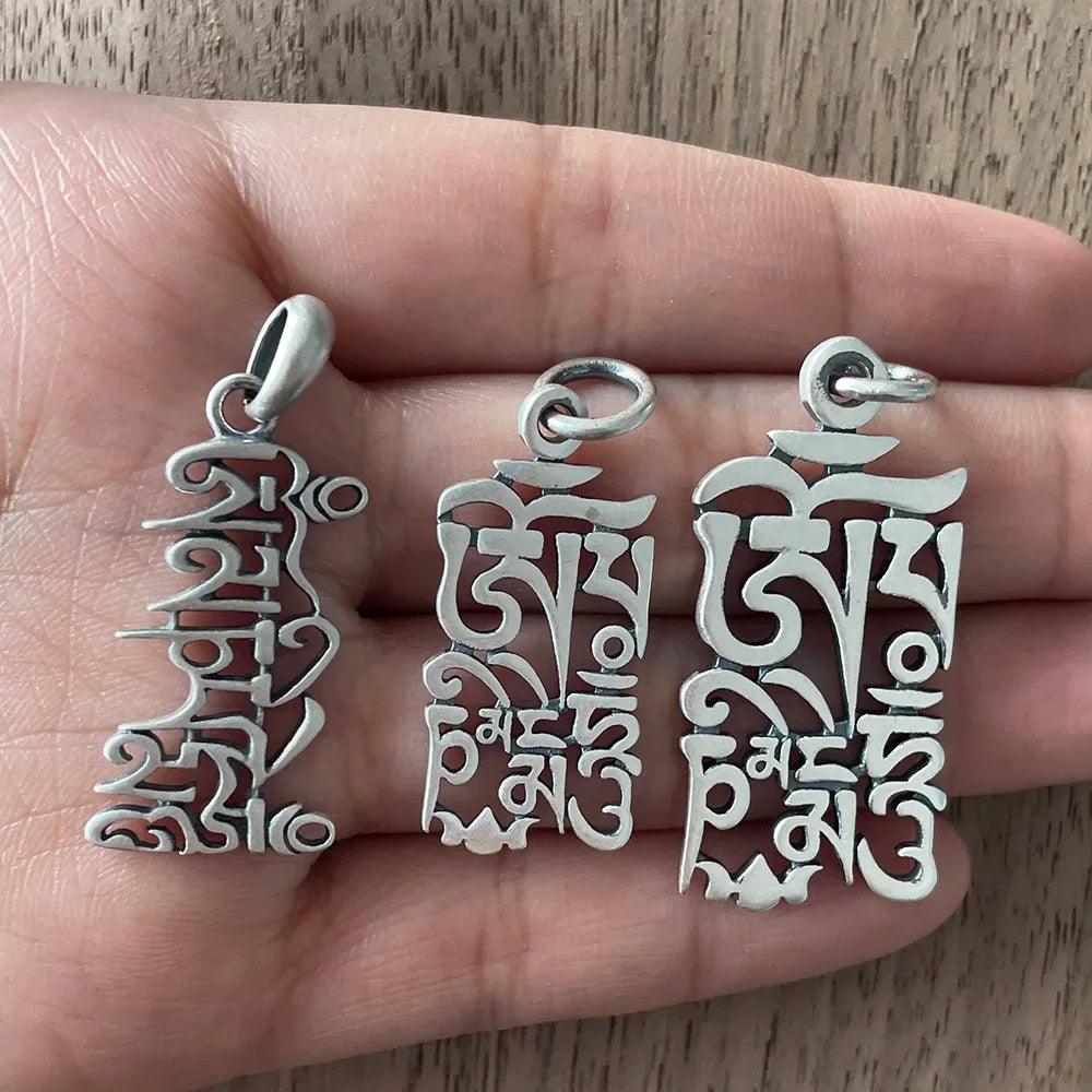 Vintage S925 Sterling Silver Six-character Mantra Religious Amulet Pendant Polished Frosted Jewelry Men and Women Jewelry - GQTORCH Jewelry