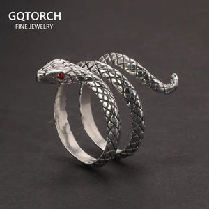 S925 Sterling Silver Thai Silver Vintage Silver Womens Ring Fashion Snake Punk Open Index Finger Ring - GQTORCH Jewelry