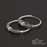 Real 925 Sterling Silver Hoop Earrings Antique Thai Silver Round Circle Hip Hop Punk Gothic Jewelry Party Gift - GQTORCH Jewelry