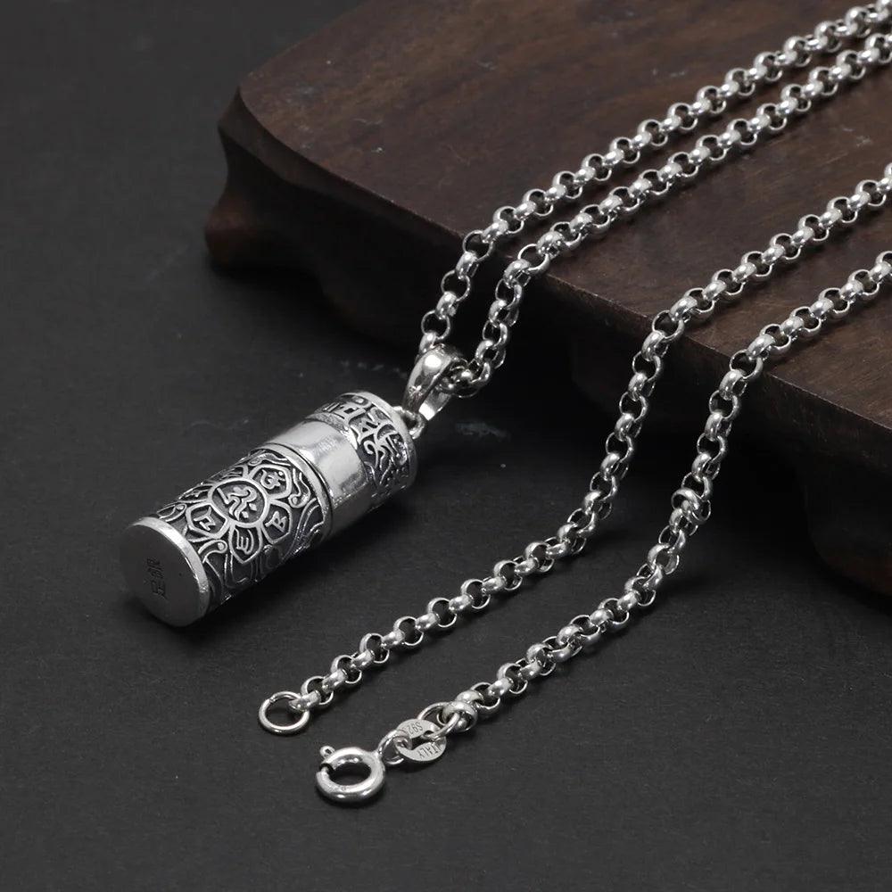 Sterling Silver 999 Vajra Pestle Amulet Charm Om Mani Padme Hum Pendant Necklace Openable Gawu Box Buddhist Jewelry - GQTORCH Jewelry