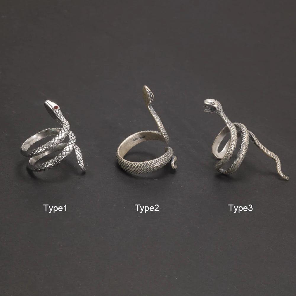 S925 Sterling Silver Thai Silver Vintage Silver Womens Ring Fashion Snake Punk Open Index Finger Ring - GQTORCH Jewelry