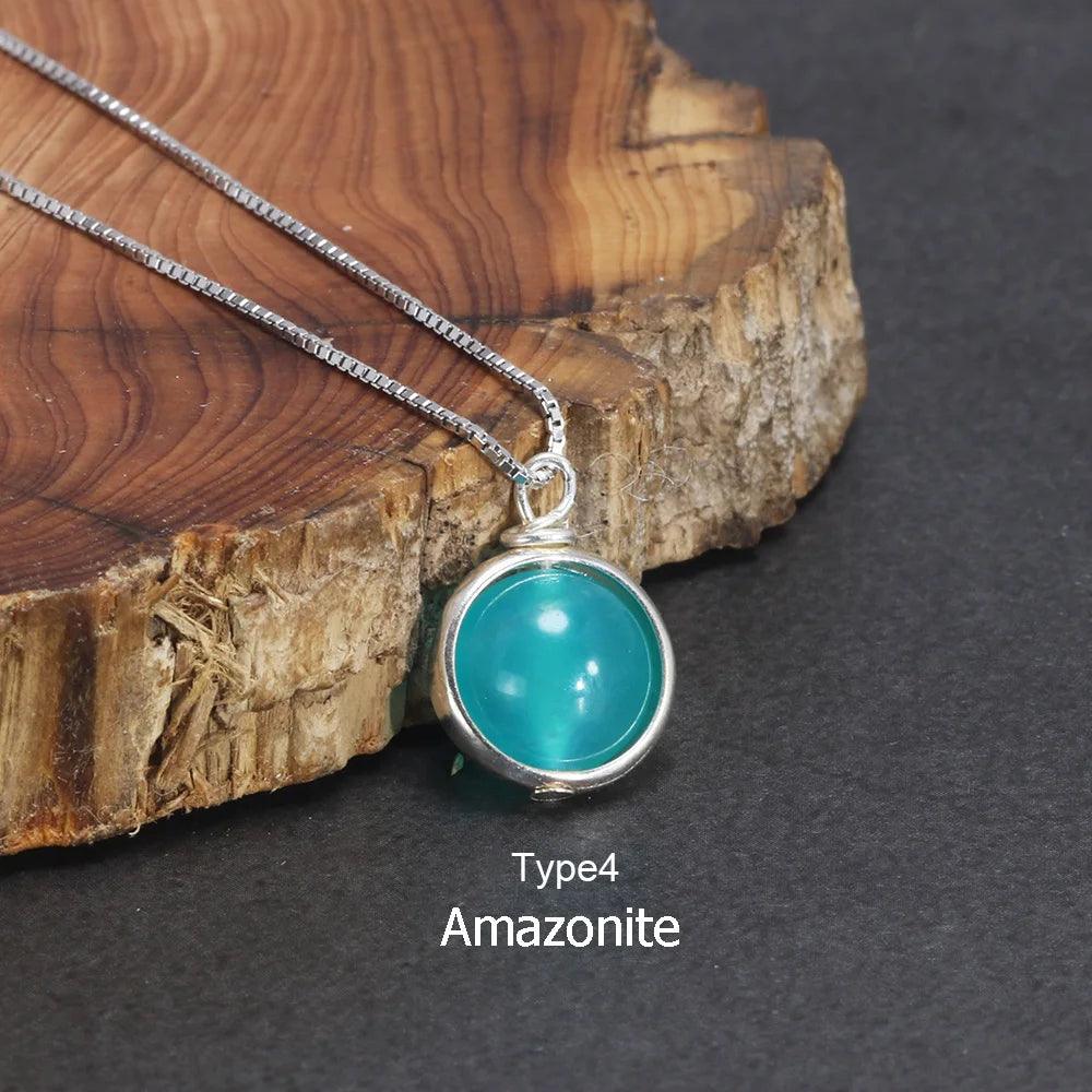 Real Pure 925 Sterling Silver Labradorite Pendant Necklace With Box Chain Simple Elegant Natural Gemstone Collier For Women - GQTORCH Jewelry