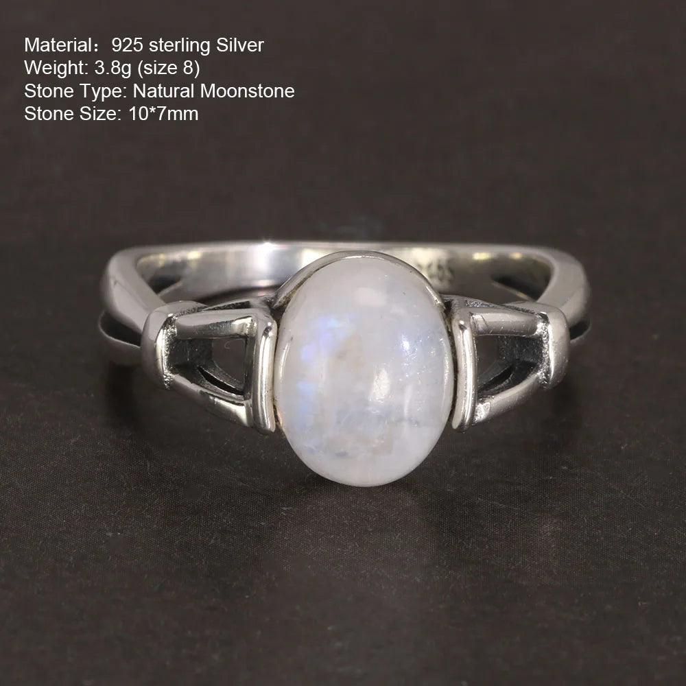 Real 925 Sterling Silver Bella Ring Adjustable Opening Natural Moonstone Vintage Twilight Jewelry - GQTORCH Jewelry