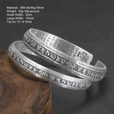 Real 999 Pure Silver Cuff Bangle Engraved Heart Sutra Six-character Mantra Retro Lovers Men's and Women's Bracelets Open Type - GQTORCH Jewelry