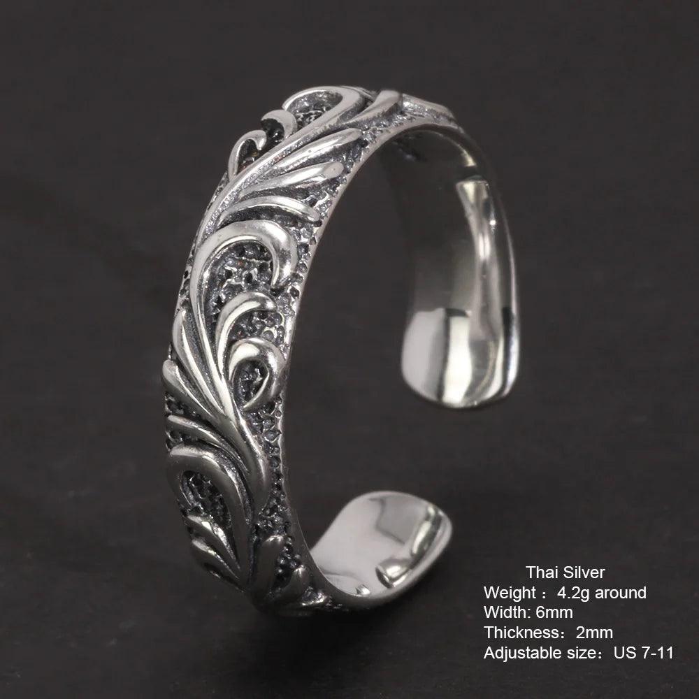 Real Pure 925 Sterling Silver Simple Men's and Women's Ring with Rattan Shape Adjustable Size 7-11 Vintage Jewelry - GQTORCH Jewelry