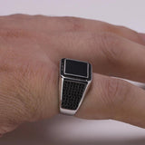 Real 925 Sterling Silver Rings For Men Micro Paved Zircon Stone Biker Men Signet Ring Black Turkey Jewelry - GQTORCH Jewelry