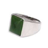 Real 925 Sterling Silver Green Agate Ring for Men Square Shape Natural Gemstone Band Minimalism Jewelry - GQTORCH Jewelry