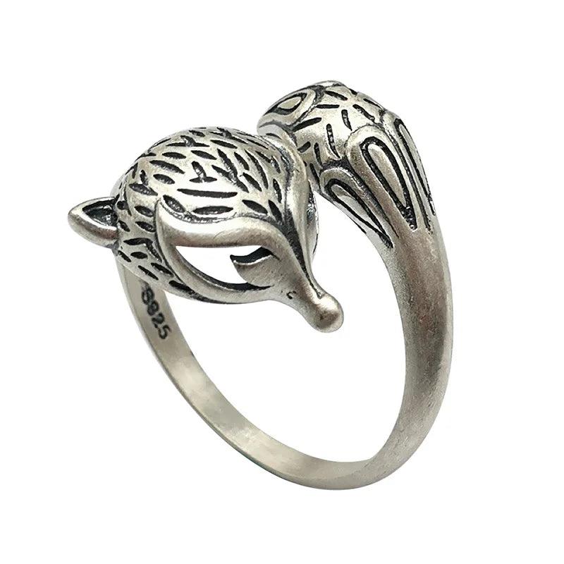 Real Pure S990 Sterling Silver Retro Craft Thai Silver Ring Fashion Fox Shape Openning Adjustable Rings Jewelry High Quality - GQTORCH Jewelry