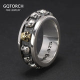 S925 Sterling Silver Rotating Spinner Skull Mens Rings Retro Punk Rock Style Aneis Vintage Fine Jewelry - GQTORCH Jewelry
