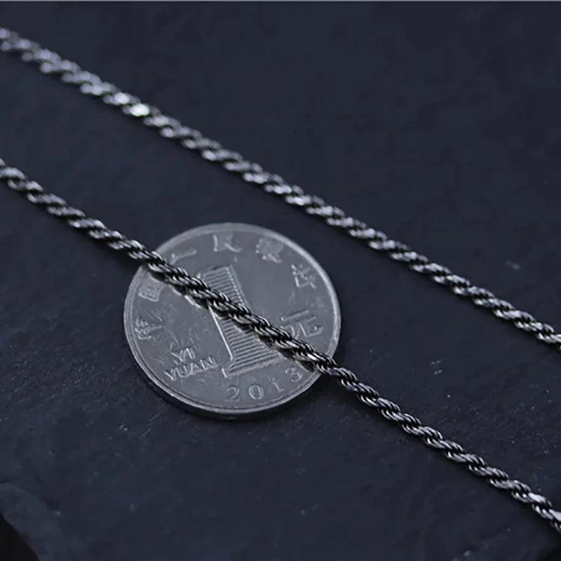 S925 Sterling Silver Twisted Necklace Chain for Men and Women Long Sweater Retro Antique Unisex Chain Original Design - GQTORCH Jewelry