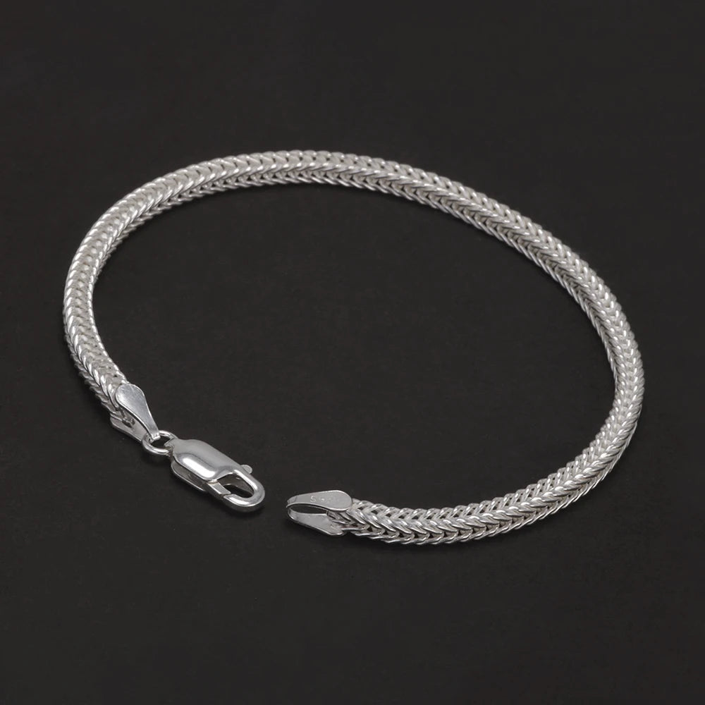 2.8mm 925 Sterling Silver Fox Tail Chain Bracelet for Men Women High Polished Classic Bracelet Simple Trendy Jewelry Accessories