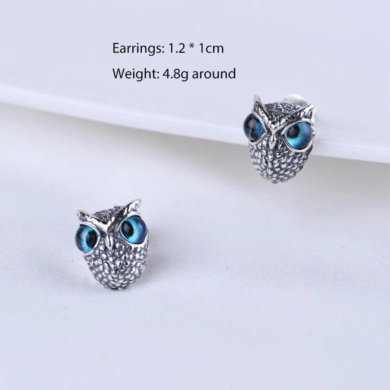 Real 925 Sterling Silver Demon Eye Owl Ring For Women Girl Lovers Retro Animal Open Adjustable Ring Statement Ring Jewelry Gift - GQTORCH Jewelry