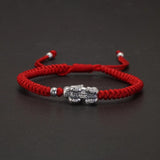 Hand braided Lucky Red Rope Bracelet 999 Sterling Silver 3D Pixiu Tibetan Buddhist Knot Adjustable Charm Bracelet - GQTORCH Jewelry